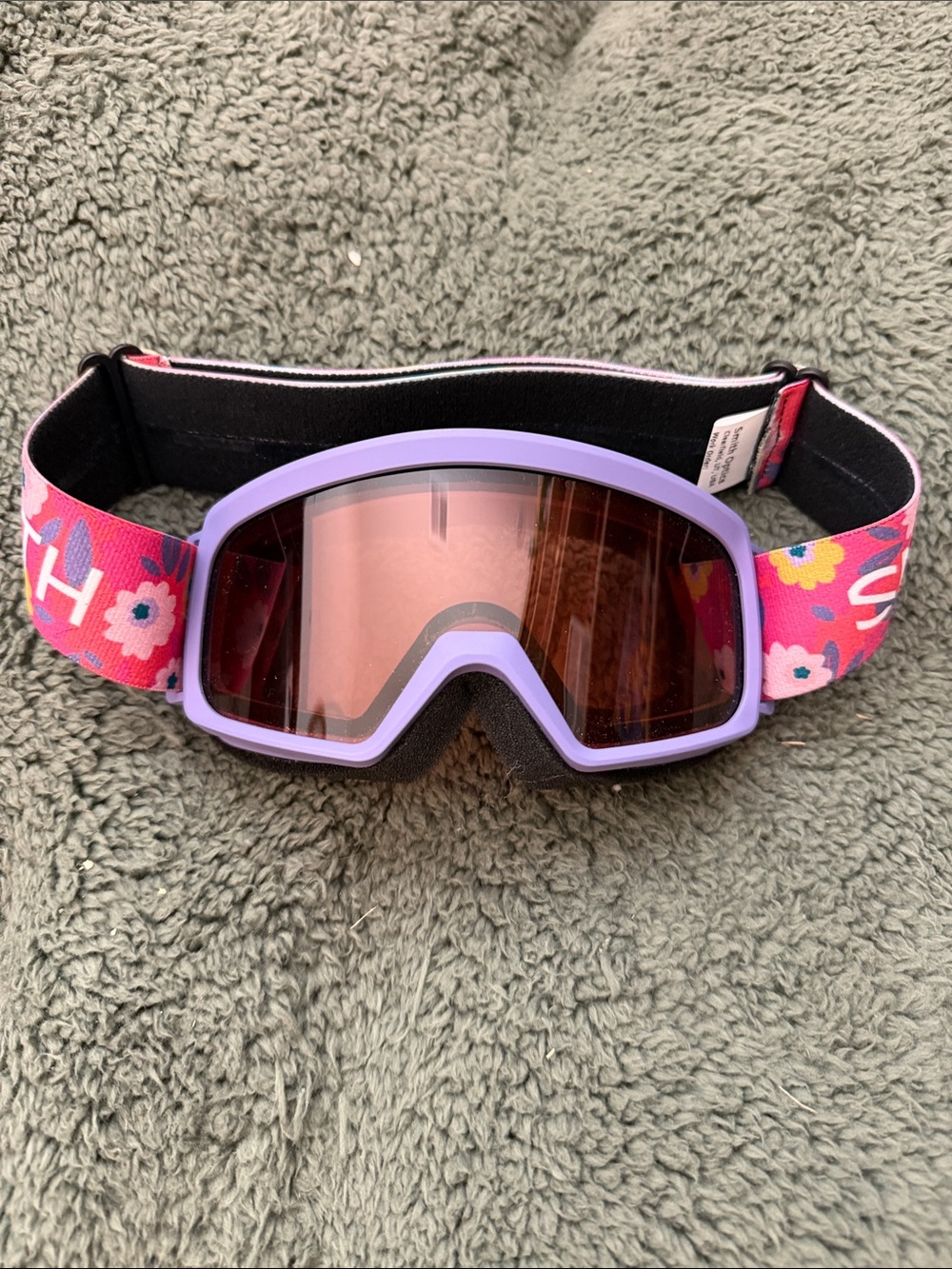 Smith Kids Purple Ski Goggles with Pink Floral Strap - Youth Snow Mask